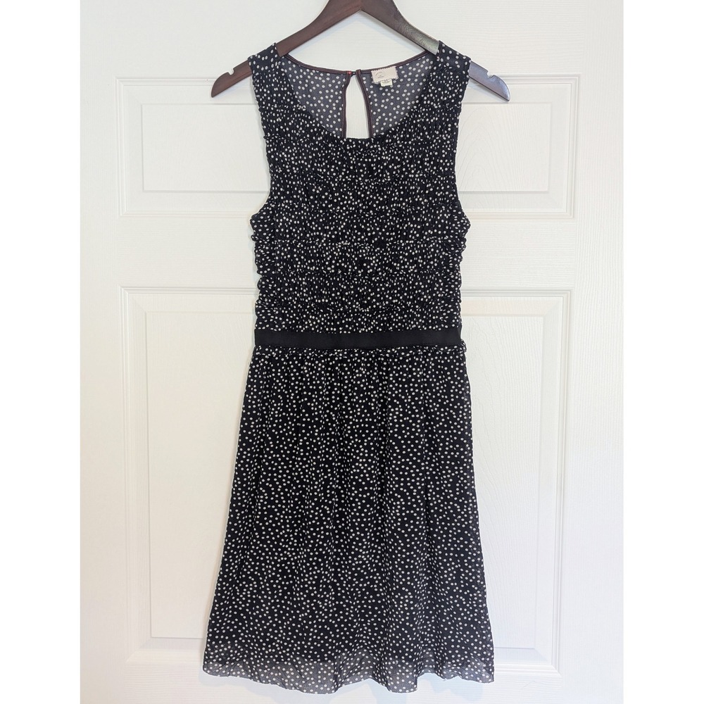 Anthropologie‎ Postmark Navy White Polka Dot Smocked Sleeveless Dress Medium